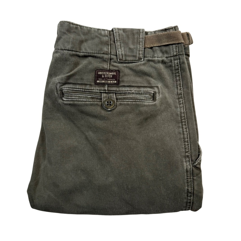 Abercrombie & Fitch Men Cargo Shorts Green Size 30 Button Fly Corduroy Belted